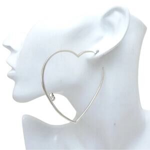 AUTH VTG Christian Dior Sterling .925 Silver Large Heart CD Logo Hoop Earrings